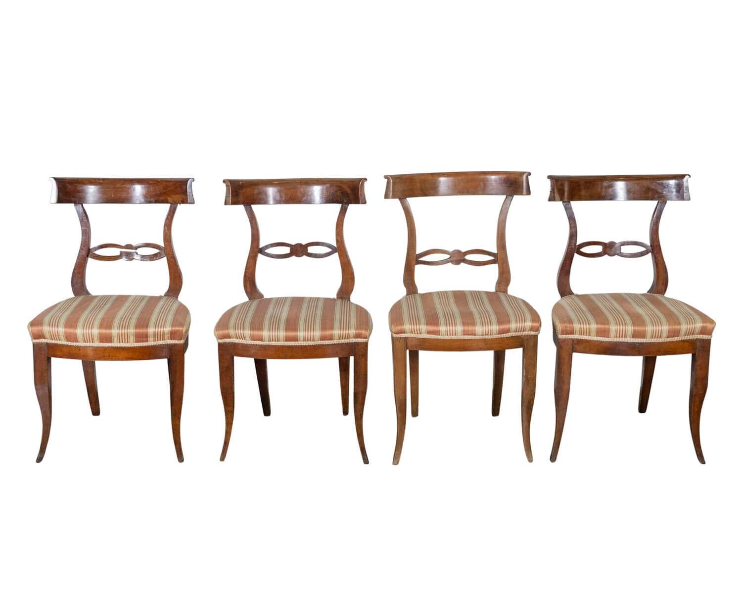 Set of Four Late 18th–Early 19th Century Tuscan Walnut Directoire Chairs