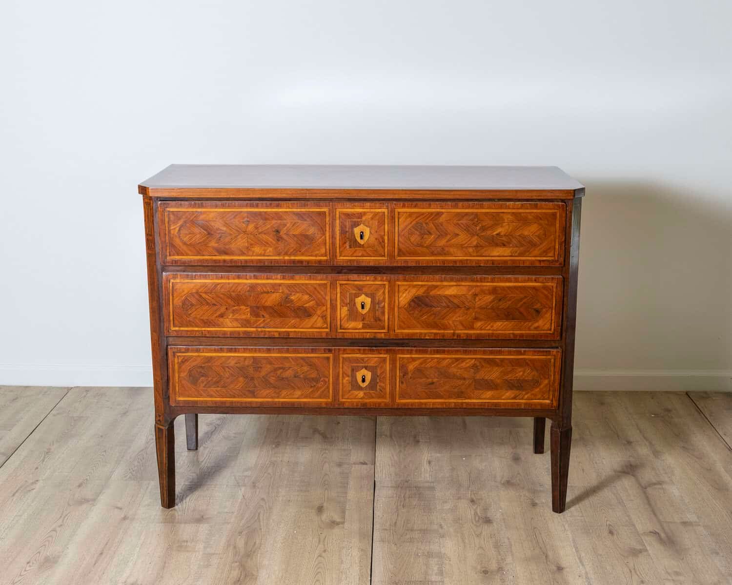 18th Century Italian Inlaid Walnut Commode with Geometric Marquetry - JAA