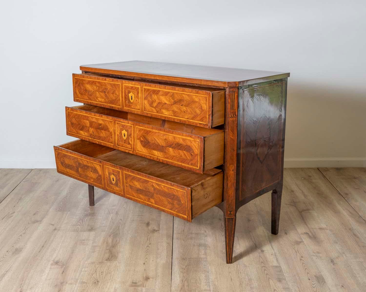 18th Century Italian Inlaid Walnut Commode with Geometric Marquetry - JAA