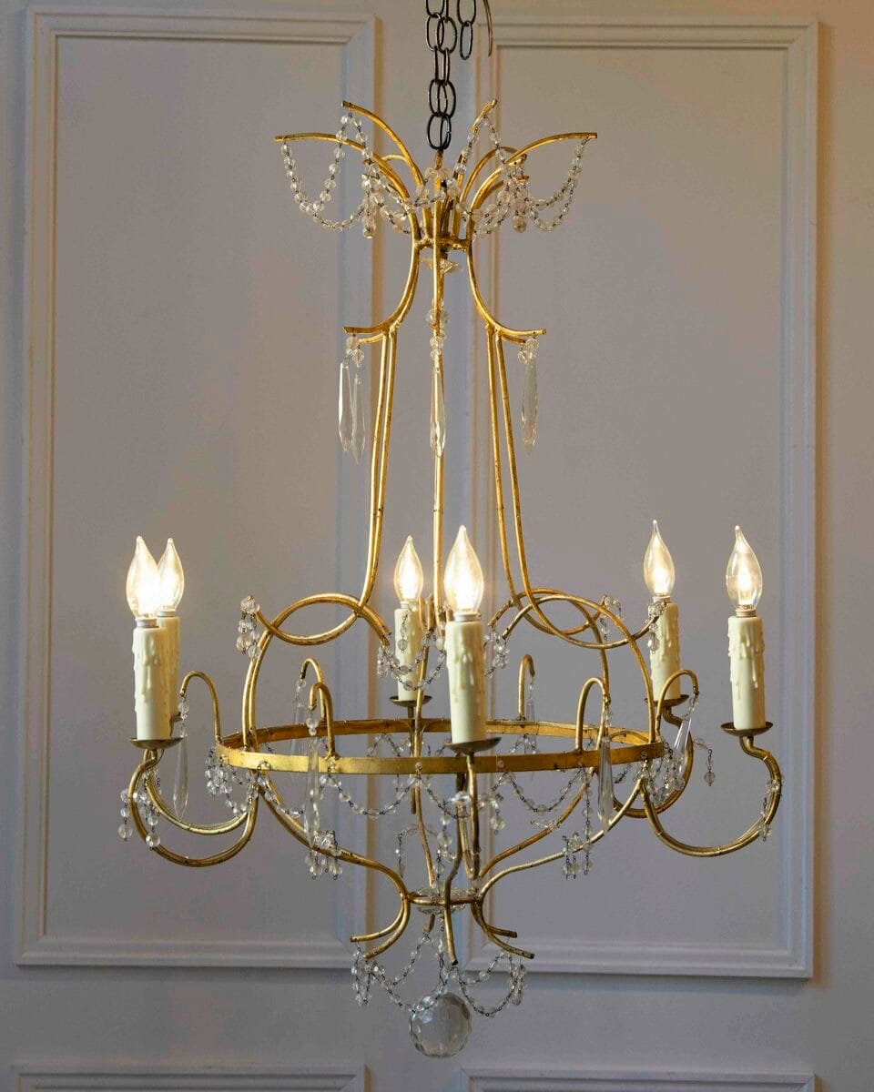 Italian Mid-18th Century Maria Teresa Gilt Iron and Crystal Chandelier - JAA