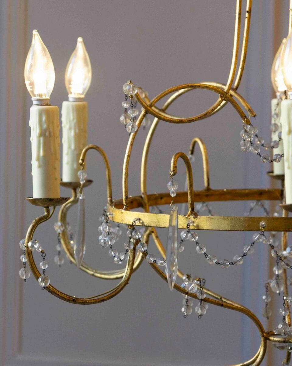 Italian Mid-18th Century Maria Teresa Gilt Iron and Crystal Chandelier - JAA