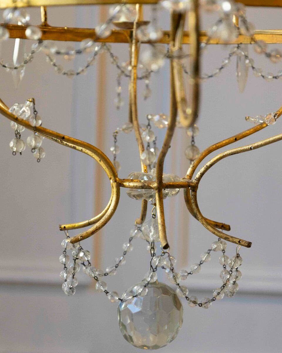 Italian Mid-18th Century Maria Teresa Gilt Iron and Crystal Chandelier - JAA