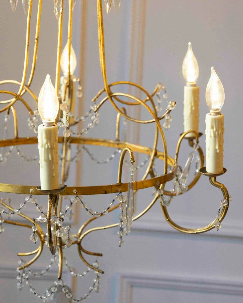 Italian Mid-18th Century Maria Teresa Gilt Iron and Crystal Chandelier - JAA