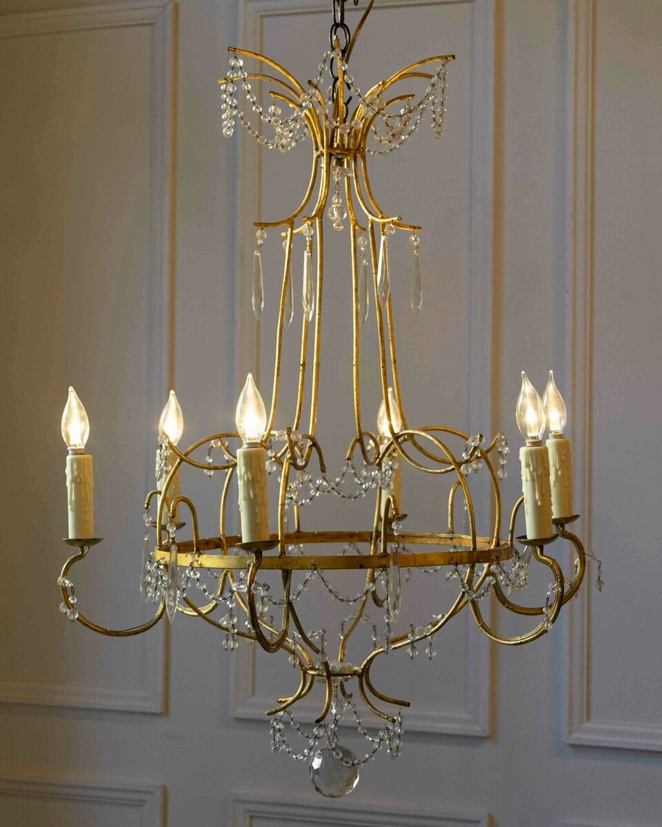 Italian Mid-18th Century Maria Teresa Gilt Iron and Crystal Chandelier - JAA