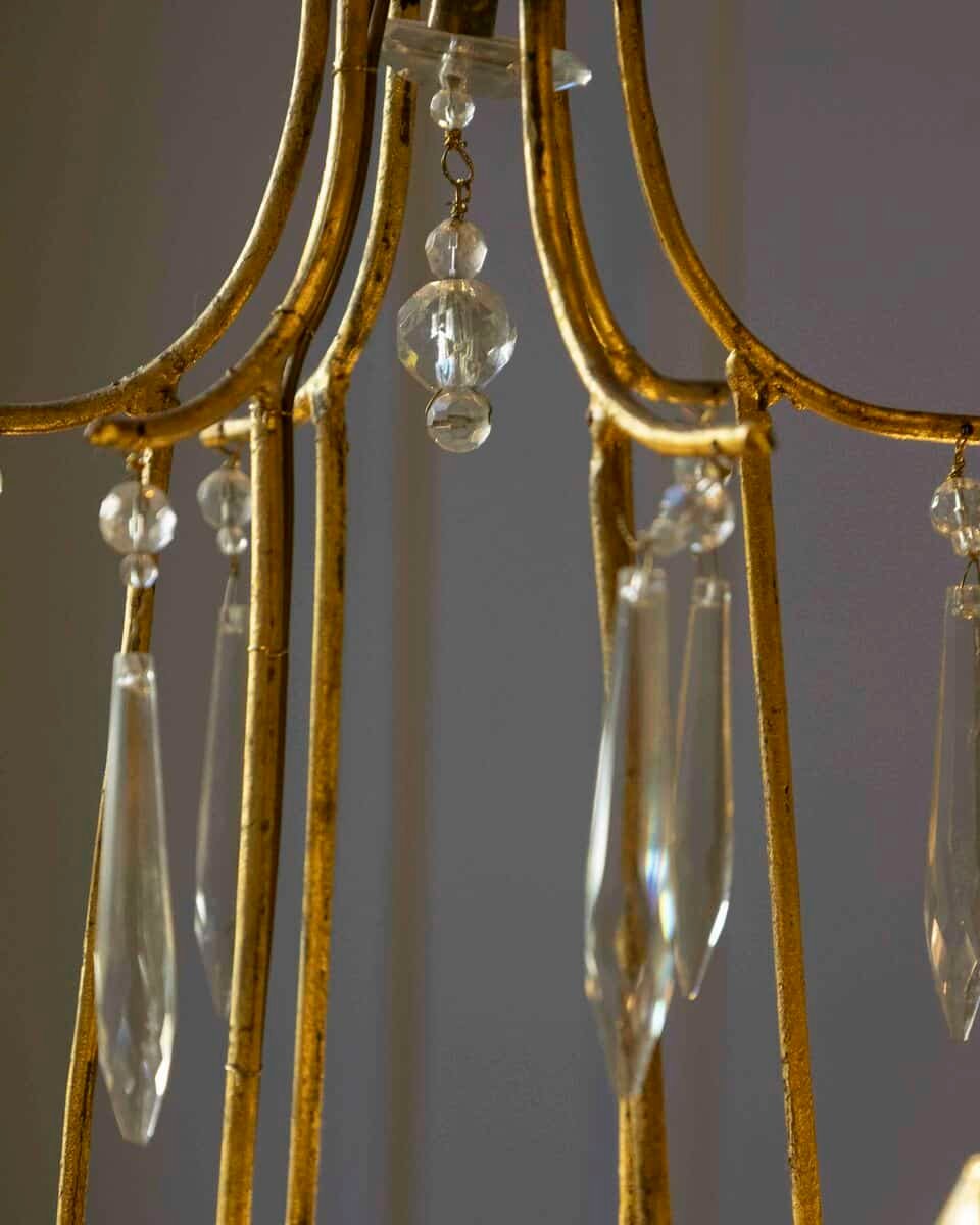 Italian Mid-18th Century Maria Teresa Gilt Iron and Crystal Chandelier - JAA