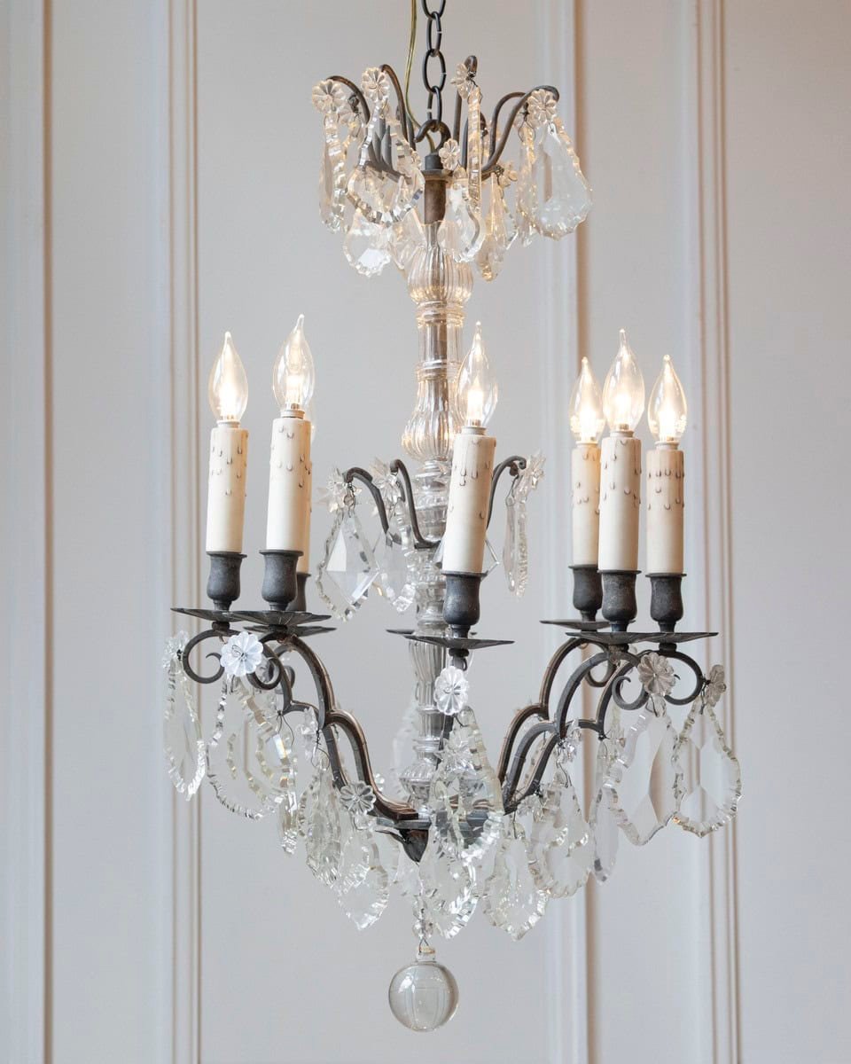 French Eight Arms Crystal Chandelier with Metal Armature from the 19th Century - JAA