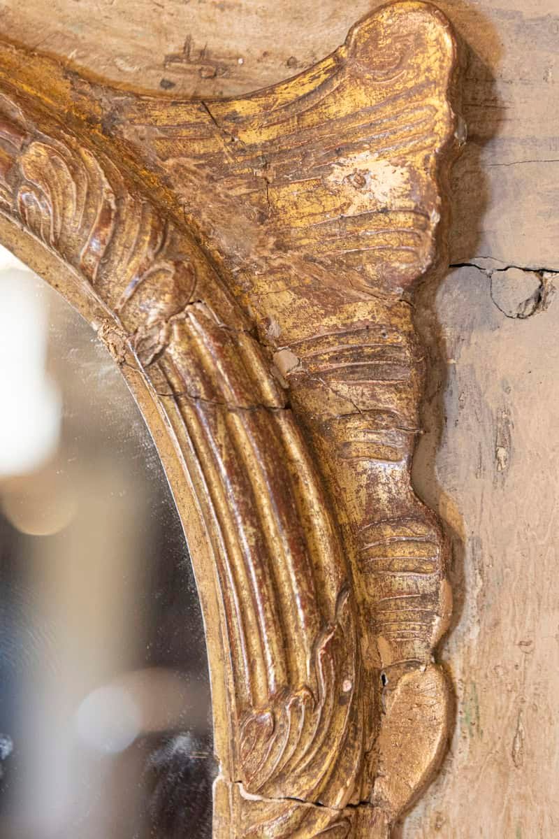 French Louis XV Trumeau Mirror with Original Oil Painting and Carved Gilt Motifs - JAA