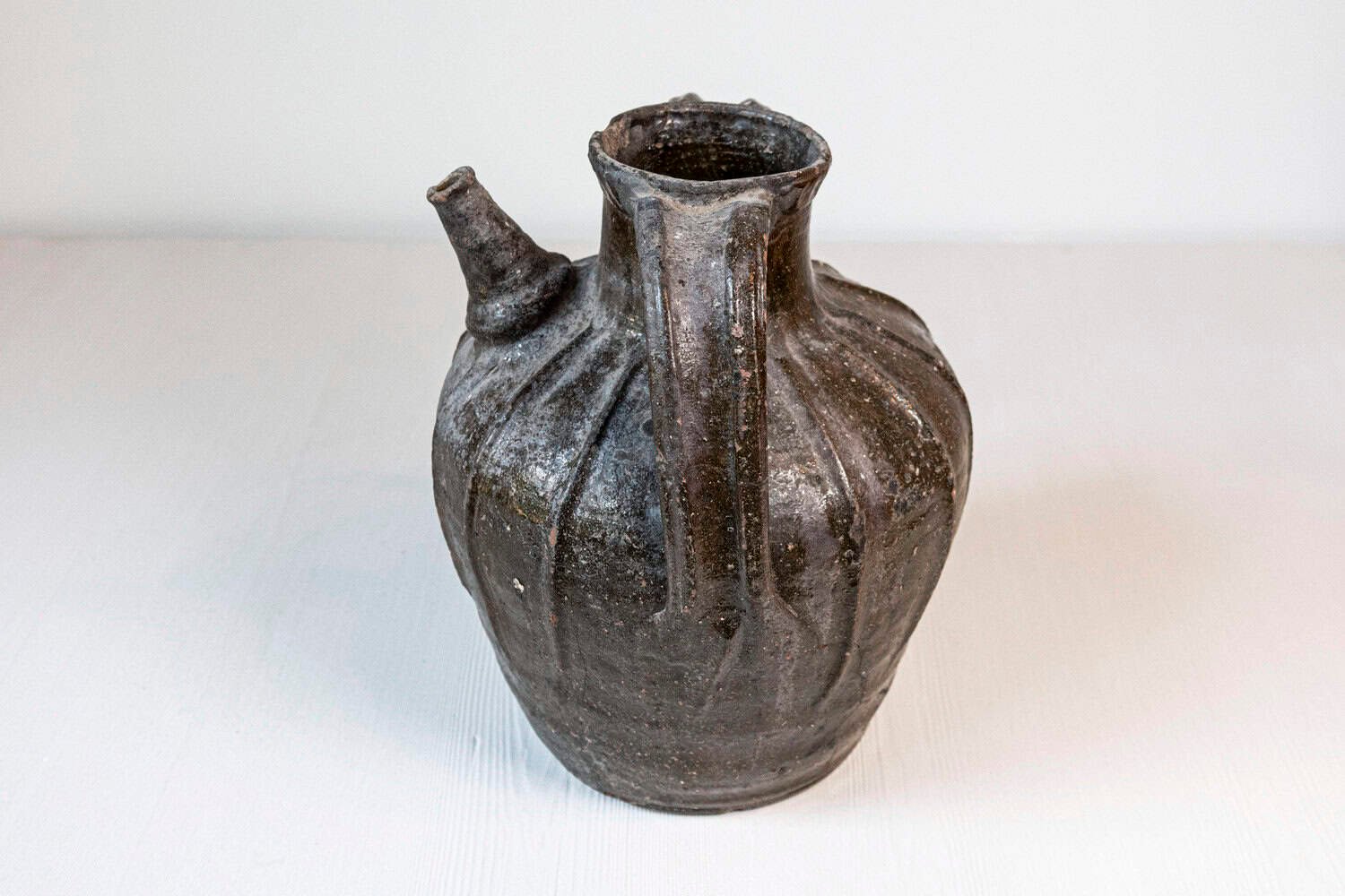 French Provincial 19th Century Glazed Pottery Pouring Jug with Two Handles - JAA