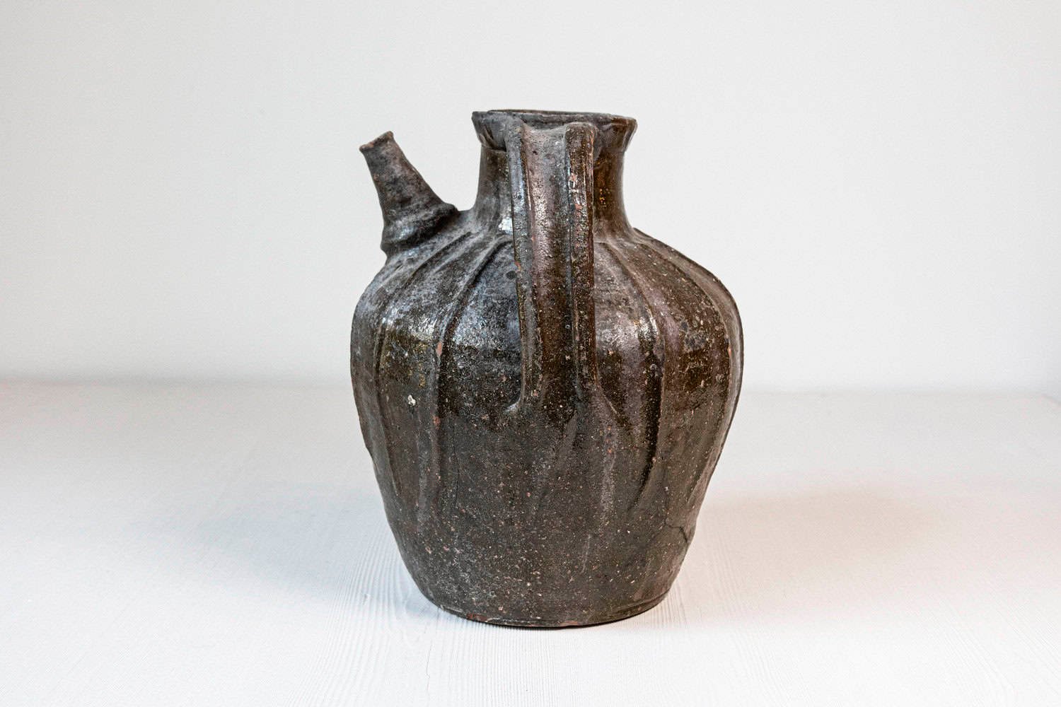 French Provincial 19th Century Glazed Pottery Pouring Jug with Two Handles - JAA