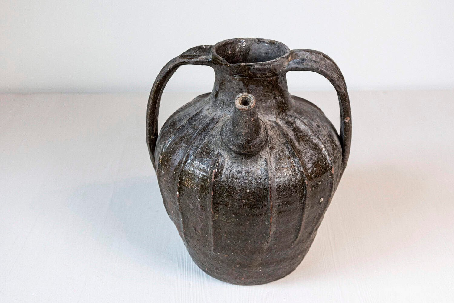 French Provincial 19th Century Glazed Pottery Pouring Jug with Two Handles - JAA