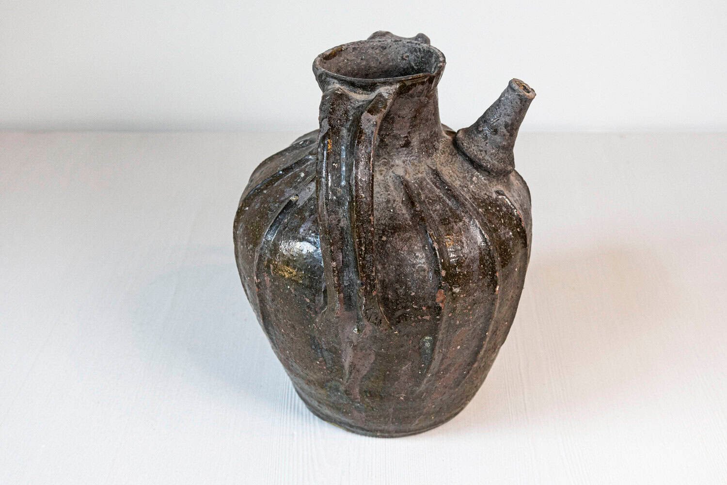 French Provincial 19th Century Glazed Pottery Pouring Jug with Two Handles - JAA