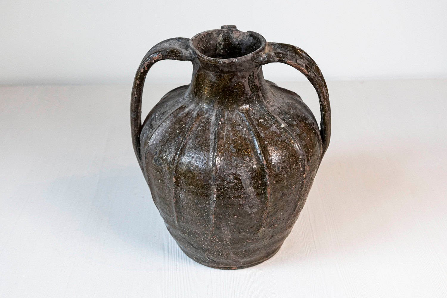 French Provincial 19th Century Glazed Pottery Pouring Jug with Two Handles - JAA