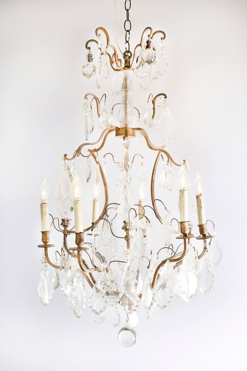French Six-Light Crystal and Iron Chandelier with Obelisks, Late 19th Century - JAA