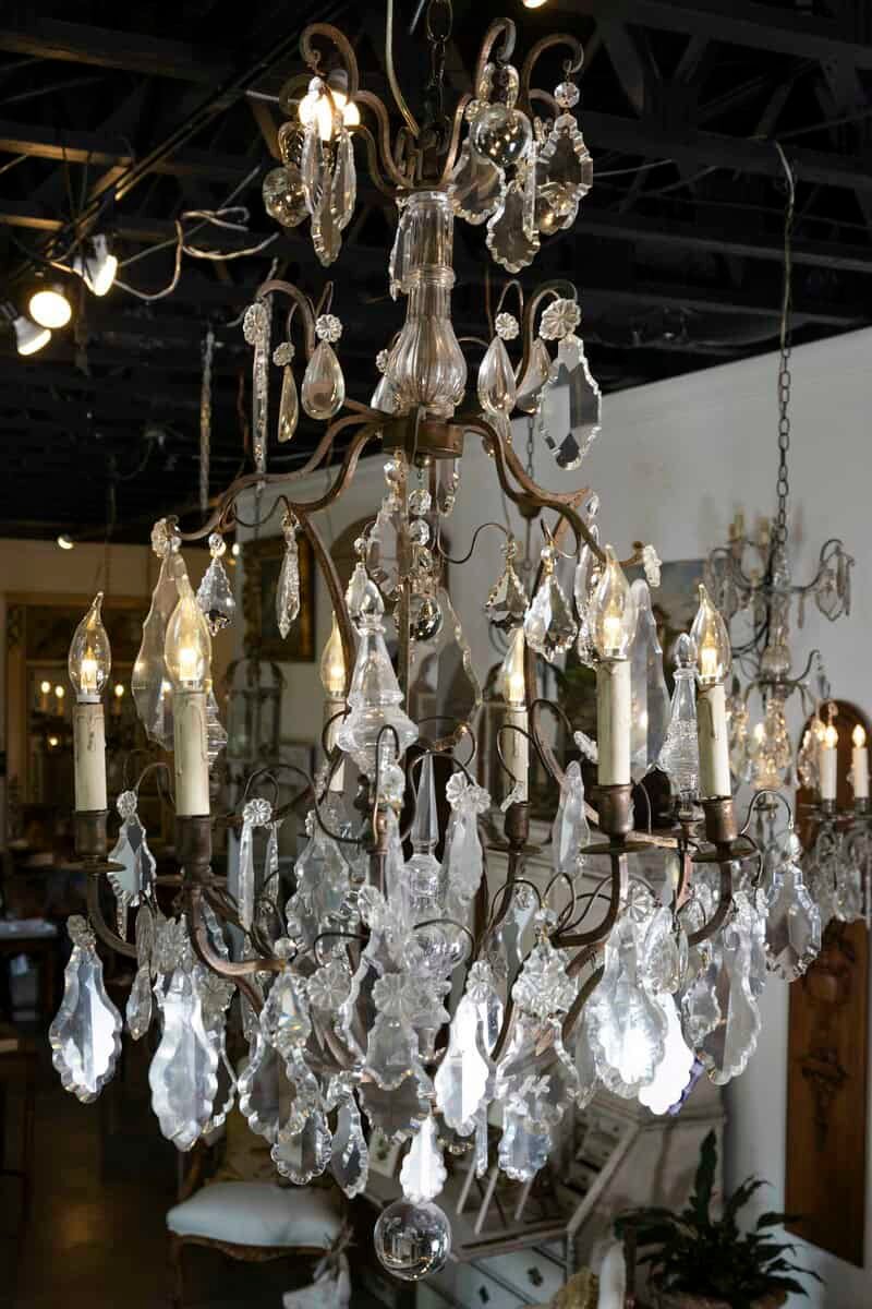 French Six-Light Crystal and Iron Chandelier with Obelisks, Late 19th Century - JAA