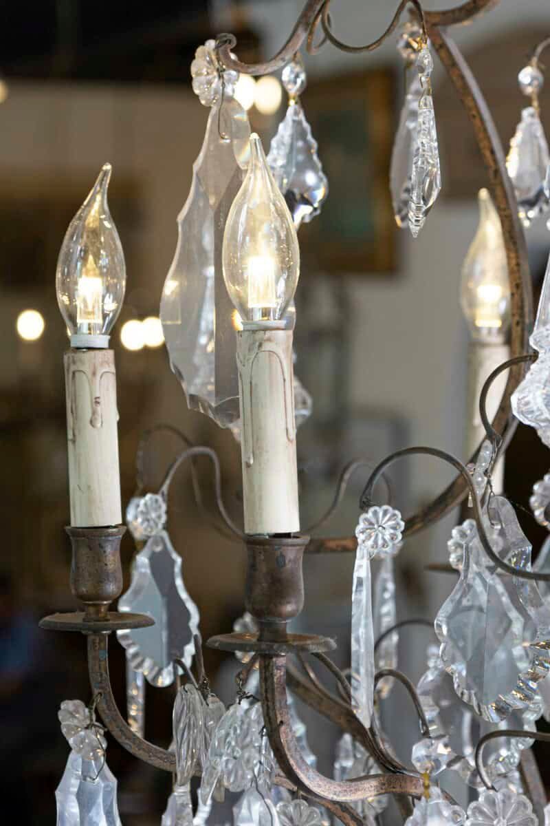French Six-Light Crystal and Iron Chandelier with Obelisks, Late 19th Century - JAA
