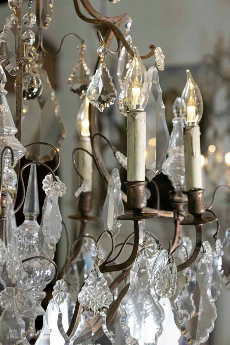 French Six-Light Crystal and Iron Chandelier with Obelisks, Late 19th Century - JAA