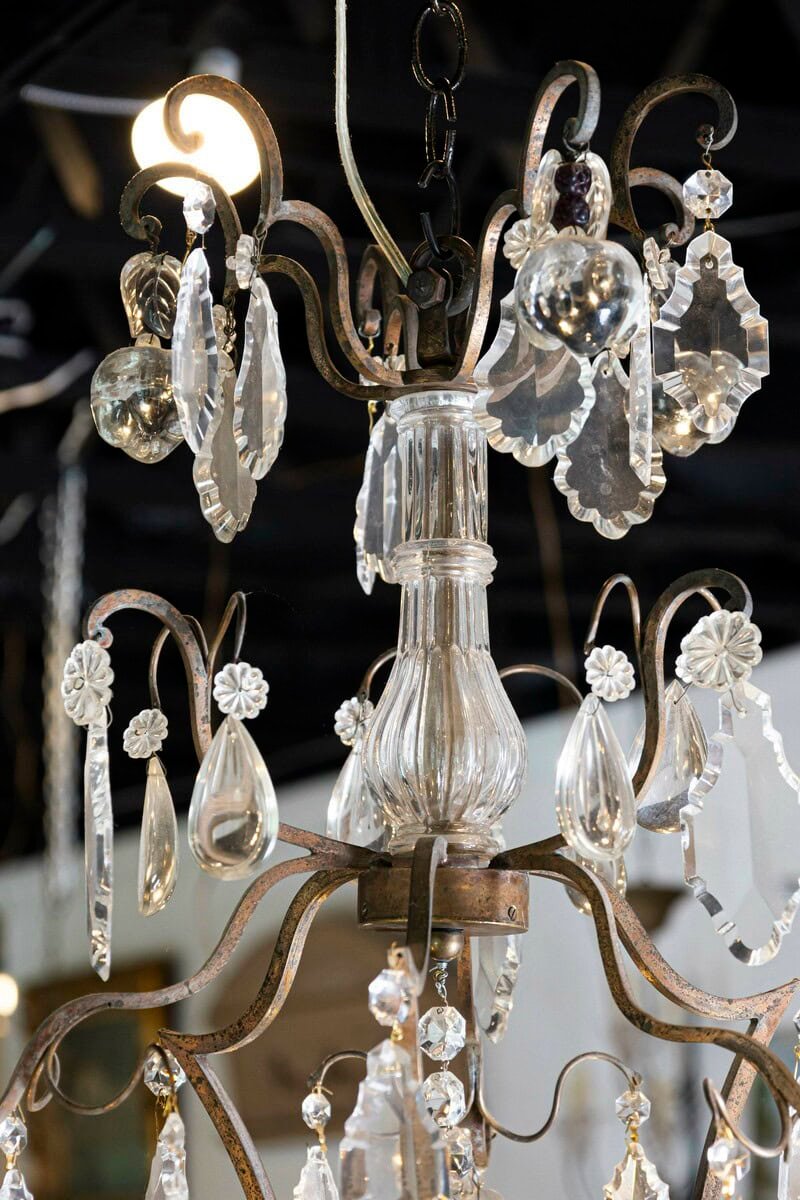 French Six-Light Crystal and Iron Chandelier with Obelisks, Late 19th Century - JAA
