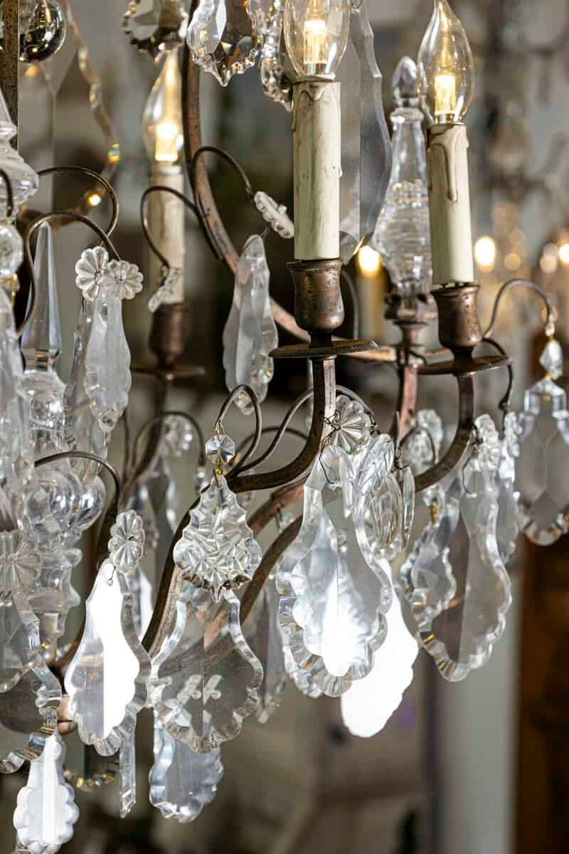 French Six-Light Crystal and Iron Chandelier with Obelisks, Late 19th Century - JAA