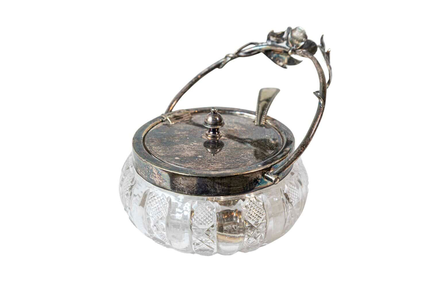 English Early 20th Century Cut Glass and Silver Plate Sugar Bowl