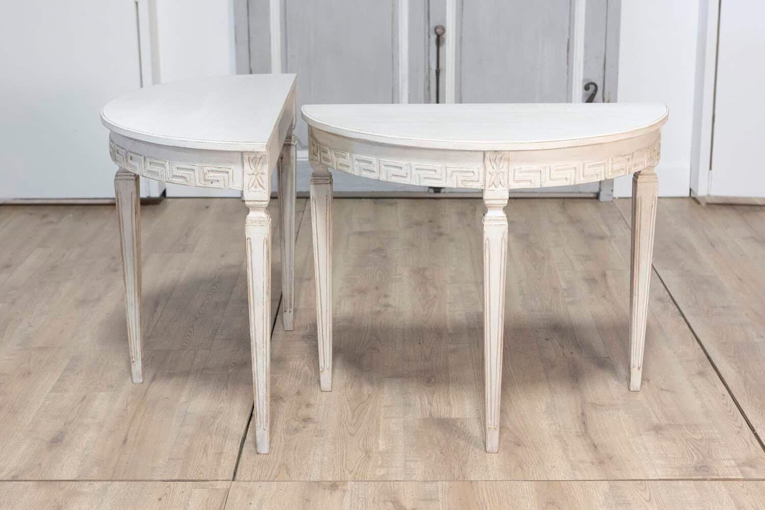 Pair of 19th Century Swedish Demi Lune Consoles - JAA