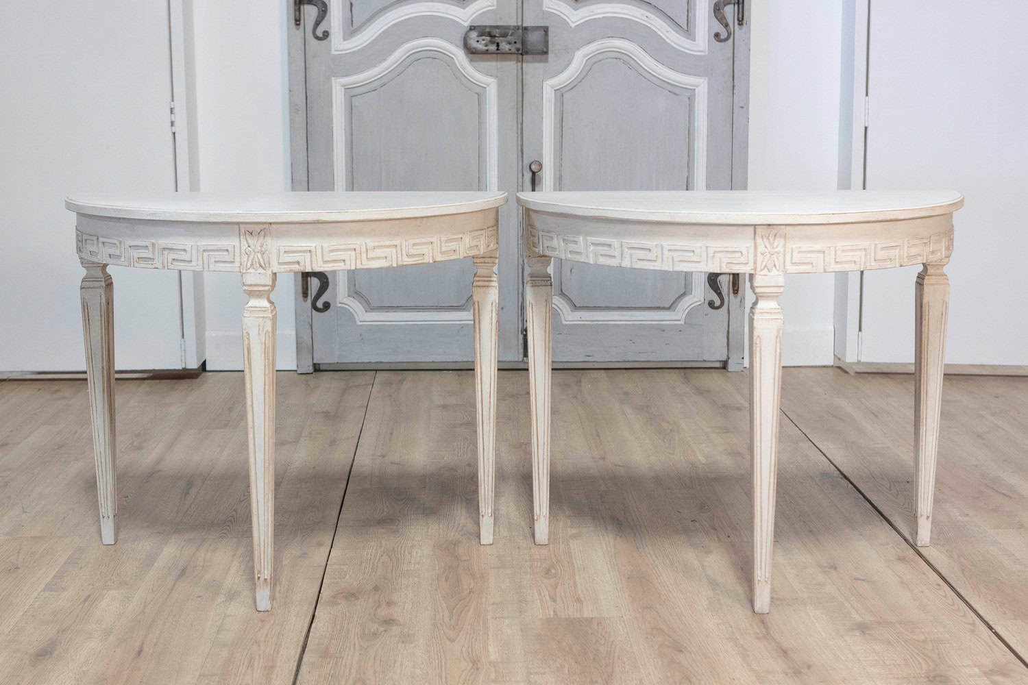 Pair of 19th Century Swedish Demi Lune Consoles - JAA