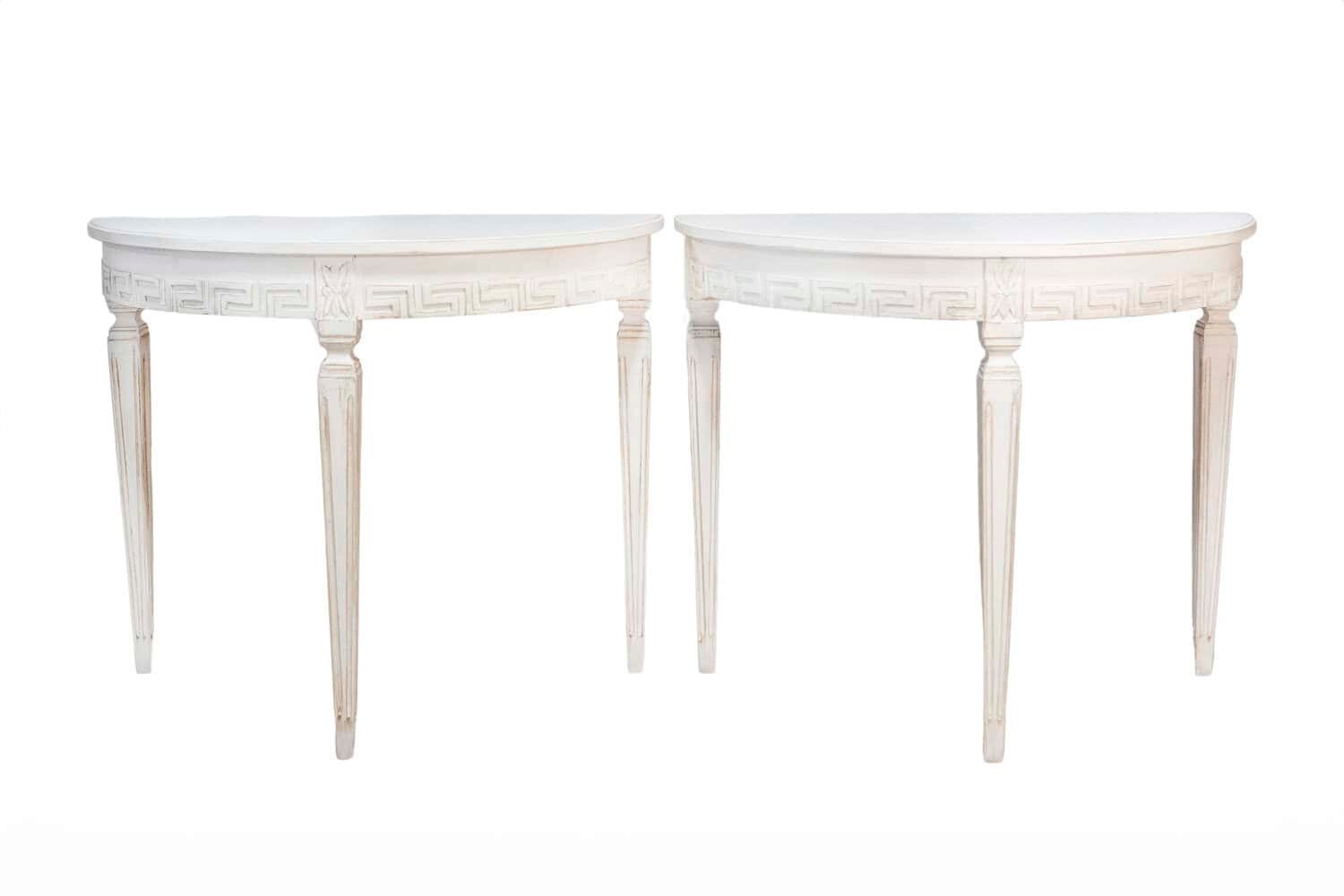 Pair of 19th Century Swedish Demi Lune Consoles