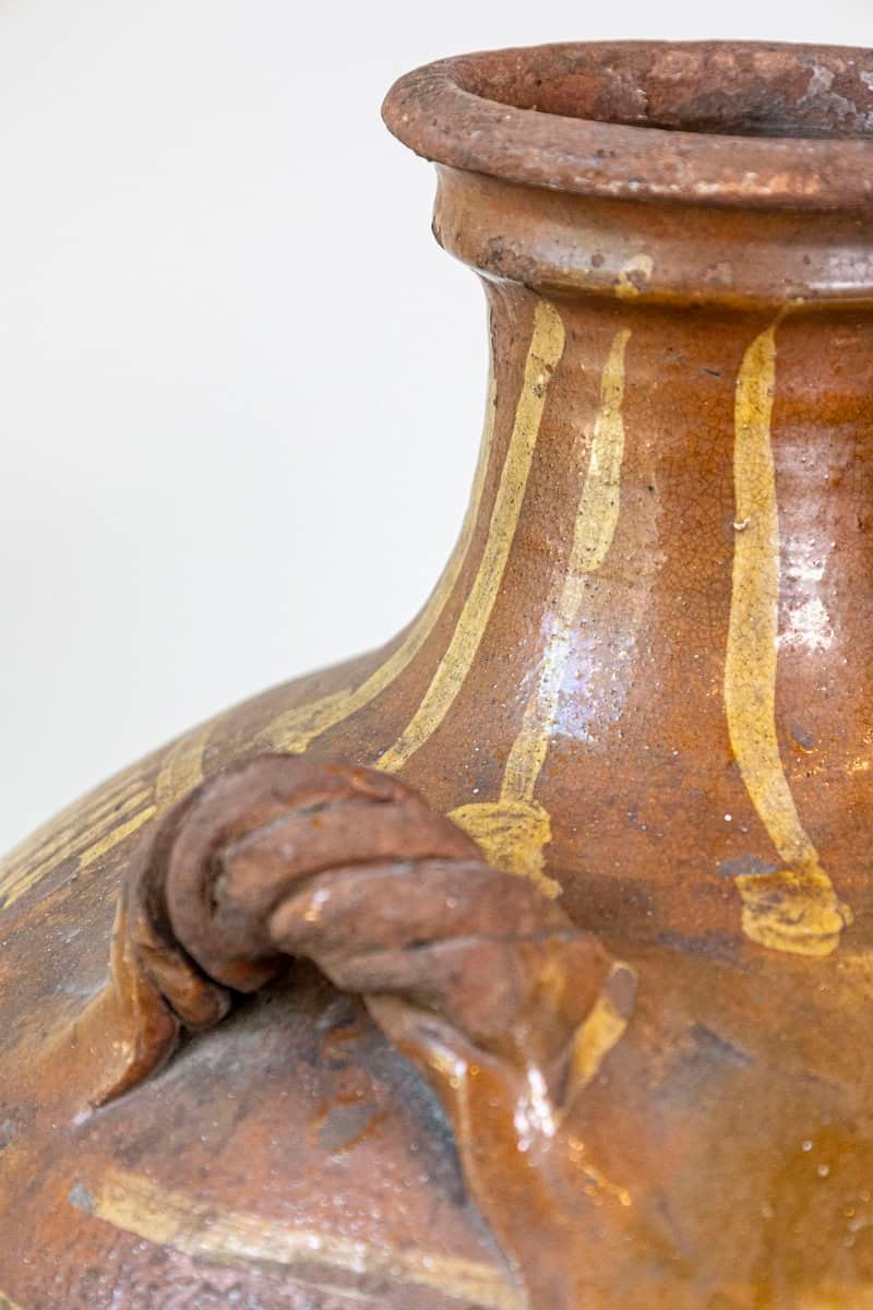 Italian 17th Century Terracotta Olive Oil Jar with Yellow Glazed Spiraling Décor - JAA