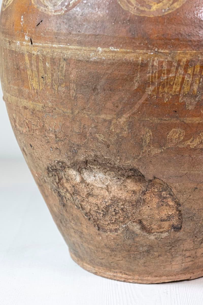 Italian 17th Century Terracotta Olive Oil Jar with Yellow Glazed Spiraling Décor - JAA