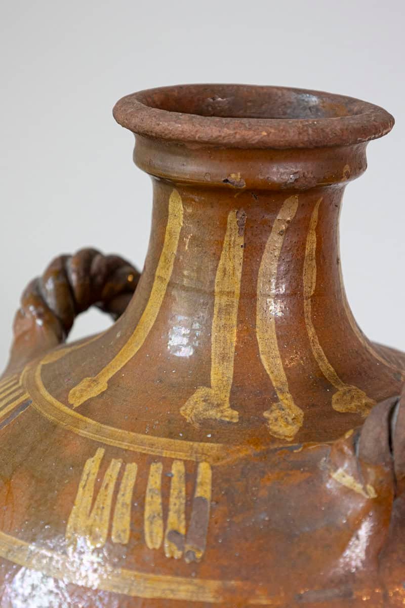 Italian 17th Century Terracotta Olive Oil Jar with Yellow Glazed Spiraling Décor - JAA
