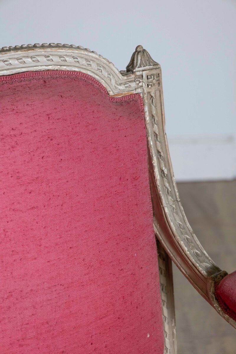 French Louis XVI Style 19th Century Painted Fauteuil with Abundant Carved Décor - JAA