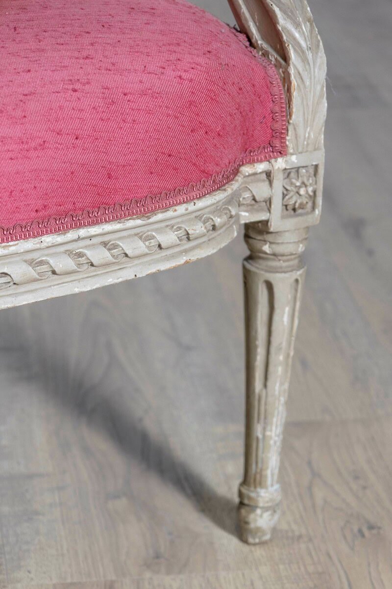 French Louis XVI Style 19th Century Painted Fauteuil with Abundant Carved Décor - JAA