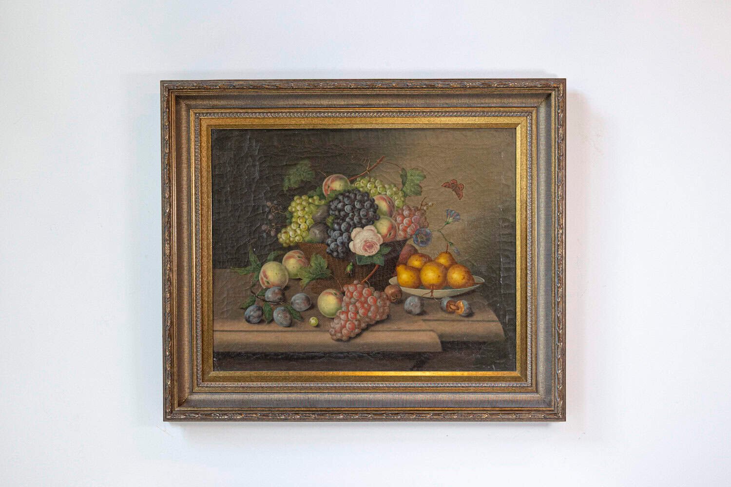 French 19th Century Framed Oil on Canvas Still-Life Painting Depicting Fruits - JAA