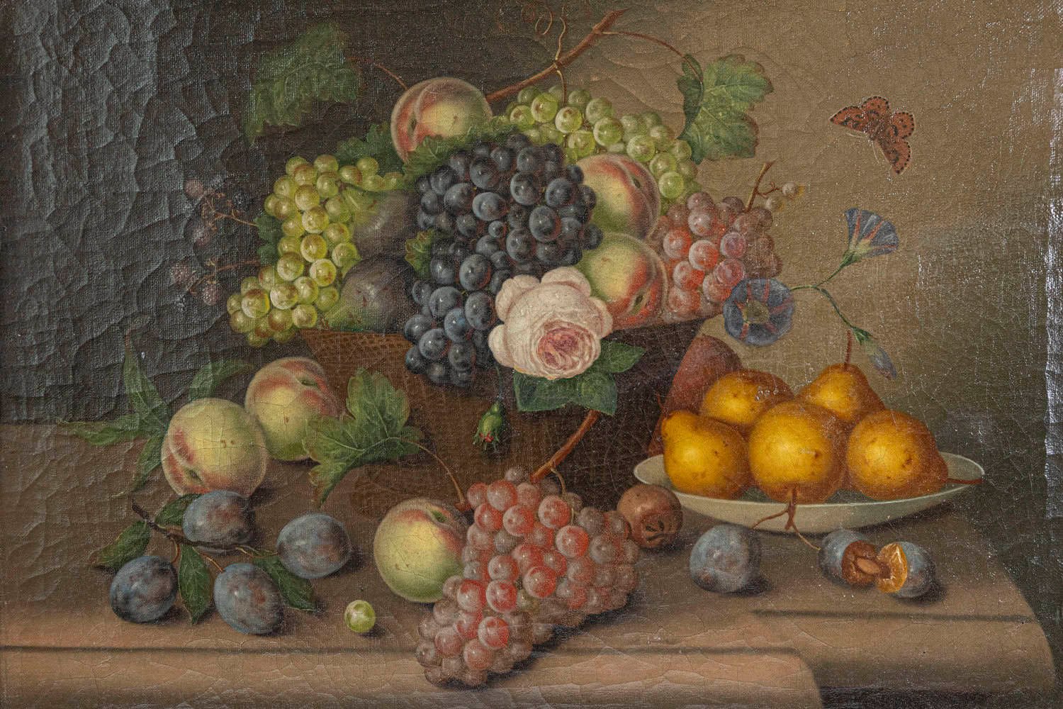 French 19th Century Framed Oil on Canvas Still-Life Painting Depicting Fruits - JAA