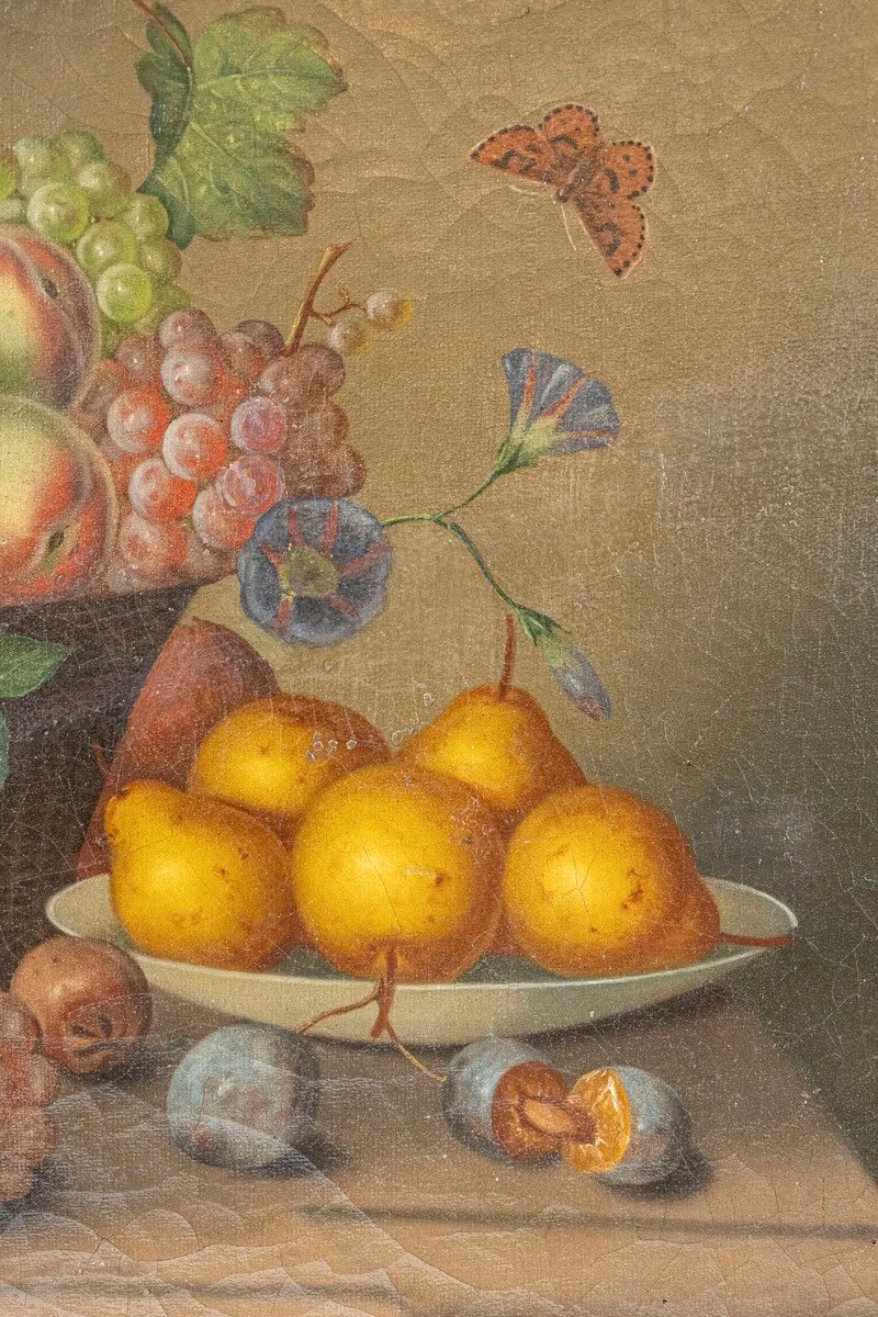French 19th Century Framed Oil on Canvas Still-Life Painting Depicting Fruits - JAA
