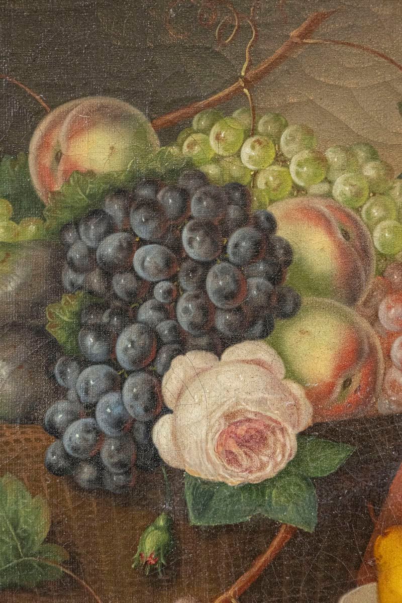 French 19th Century Framed Oil on Canvas Still-Life Painting Depicting Fruits - JAA