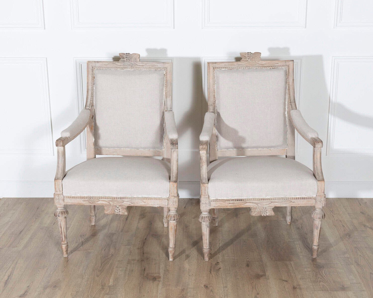Pair of Early 20th Century Swedish Gustavian Style Carved Armchairs - JAA