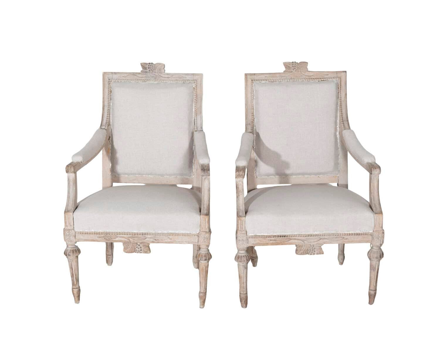 Pair of Early 20th Century Swedish Gustavian Style Carved Armchairs