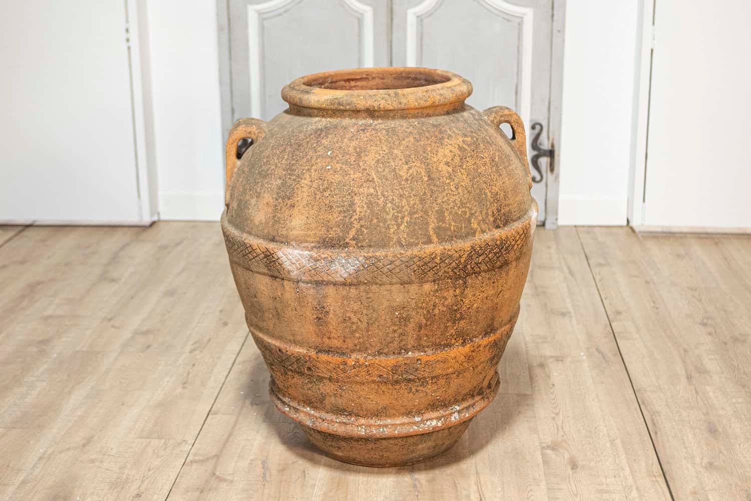 Italian 19th Century Terracotta Planter with Crosshatched Motifs and Patina - JAA