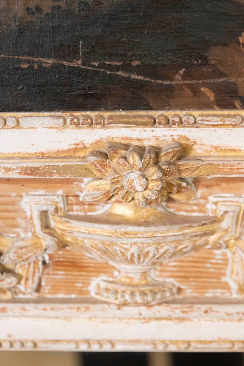 French Louis XVI 1790s Trumeau Mirror with Original Painting and Gilt Details - JAA