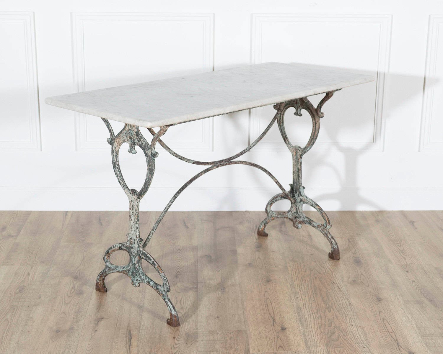 Art Nouveau Cast-Iron Bistro Table with Carrara Marble Top, circa 1900 - JAA