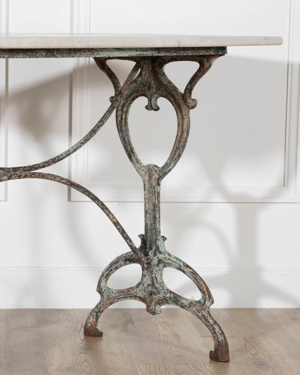 Art Nouveau Cast-Iron Bistro Table with Carrara Marble Top, circa 1900 - JAA