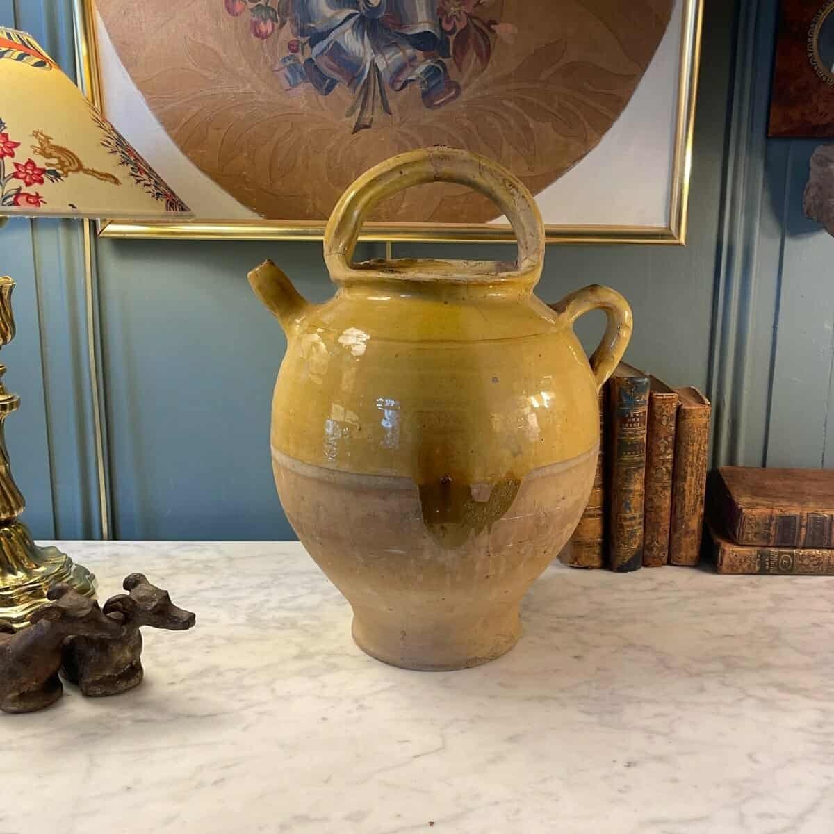 Yellow-Glazed Terracotta Jug, Late 19th–Early 20th Century - JAA