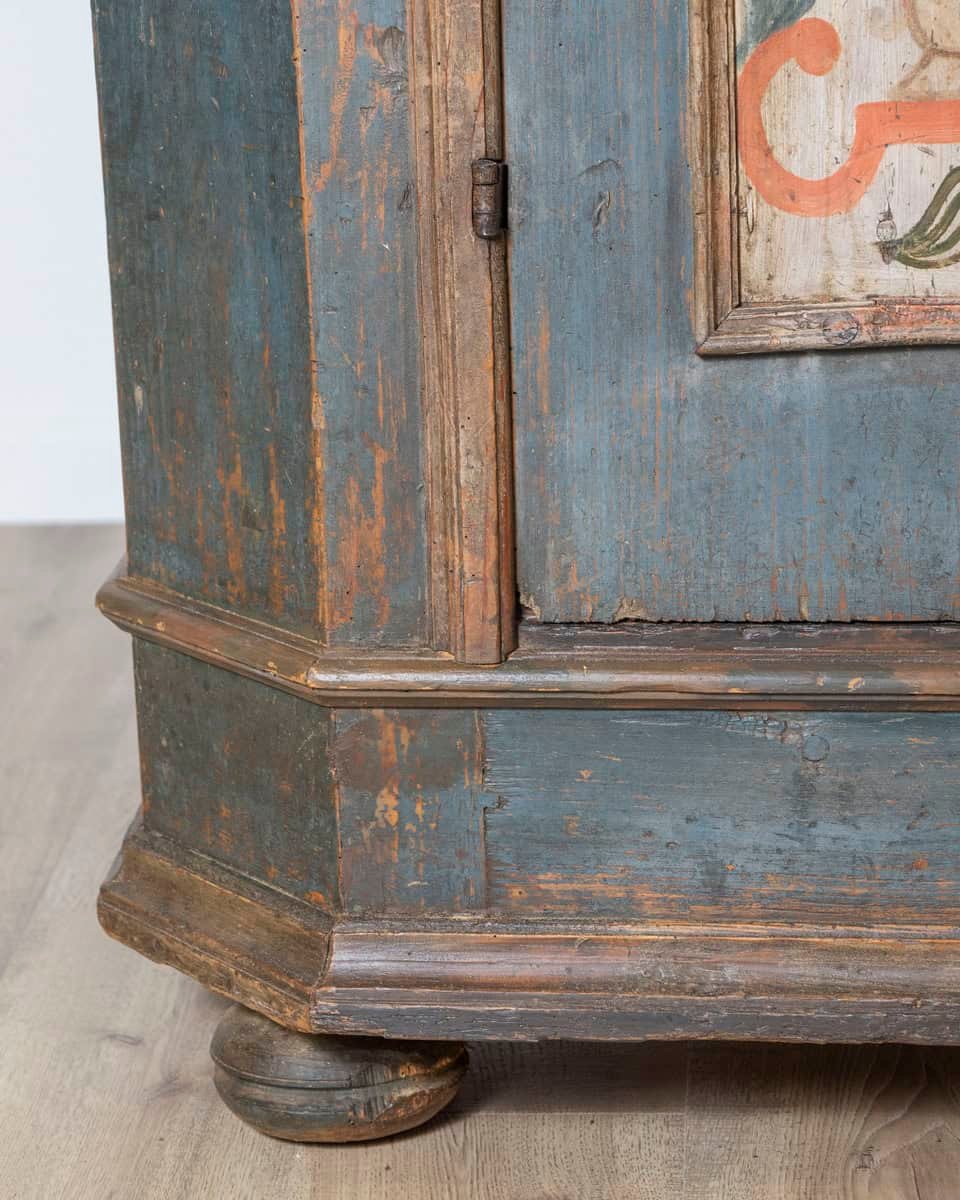 Alpine 19th Century Blue Painted Wardrobe with Hand-Painted Floral Cartouches and Original Hardware - JAA