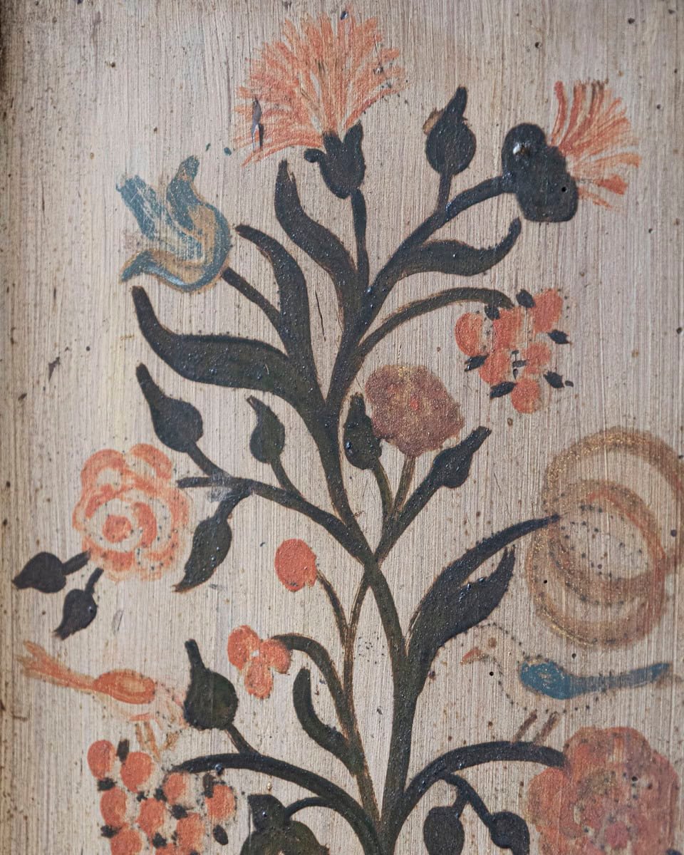 Alpine 19th Century Blue Painted Wardrobe with Hand-Painted Floral Cartouches and Original Hardware - JAA