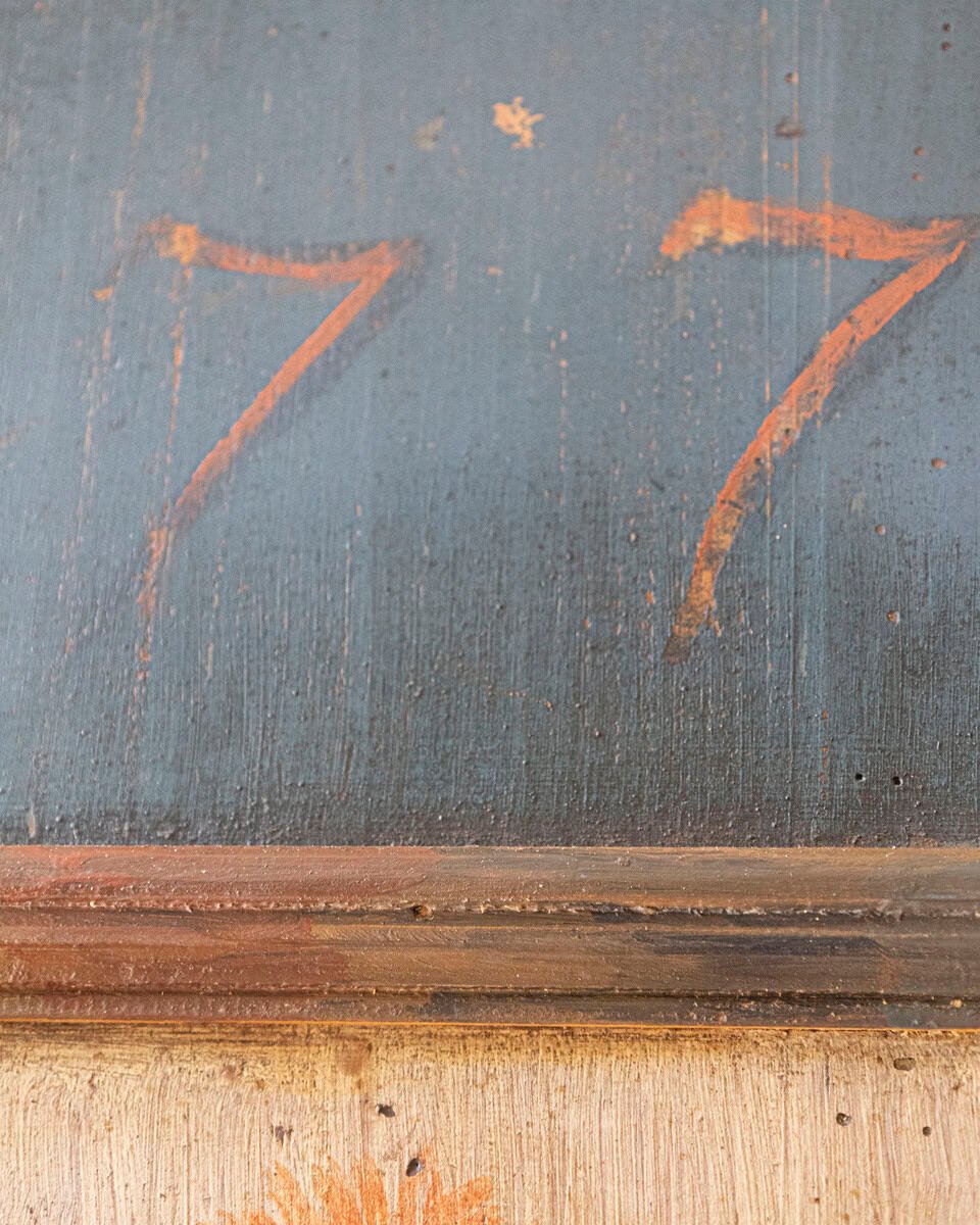 Alpine 19th Century Blue Painted Wardrobe with Hand-Painted Floral Cartouches and Original Hardware - JAA