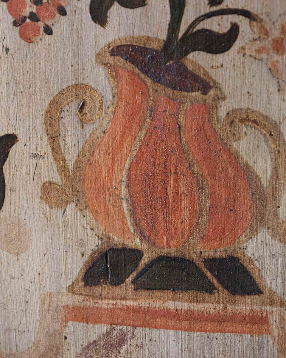 Alpine 19th Century Blue Painted Wardrobe with Hand-Painted Floral Cartouches and Original Hardware - JAA