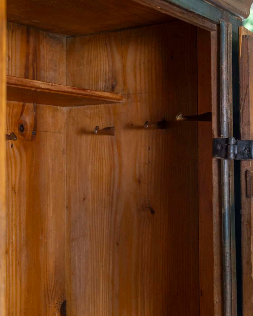 Alpine 19th Century Blue Painted Wardrobe with Hand-Painted Floral Cartouches and Original Hardware - JAA