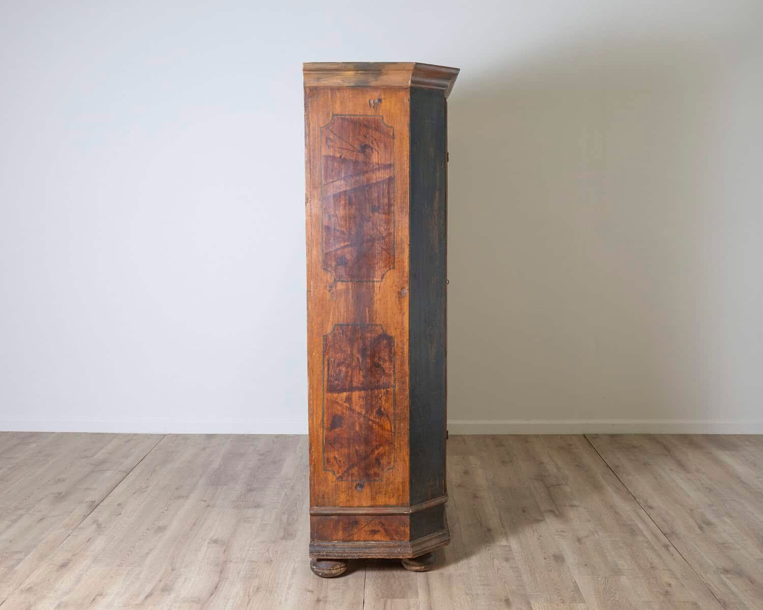 Alpine 19th Century Blue Painted Wardrobe with Hand-Painted Floral Cartouches and Original Hardware - JAA