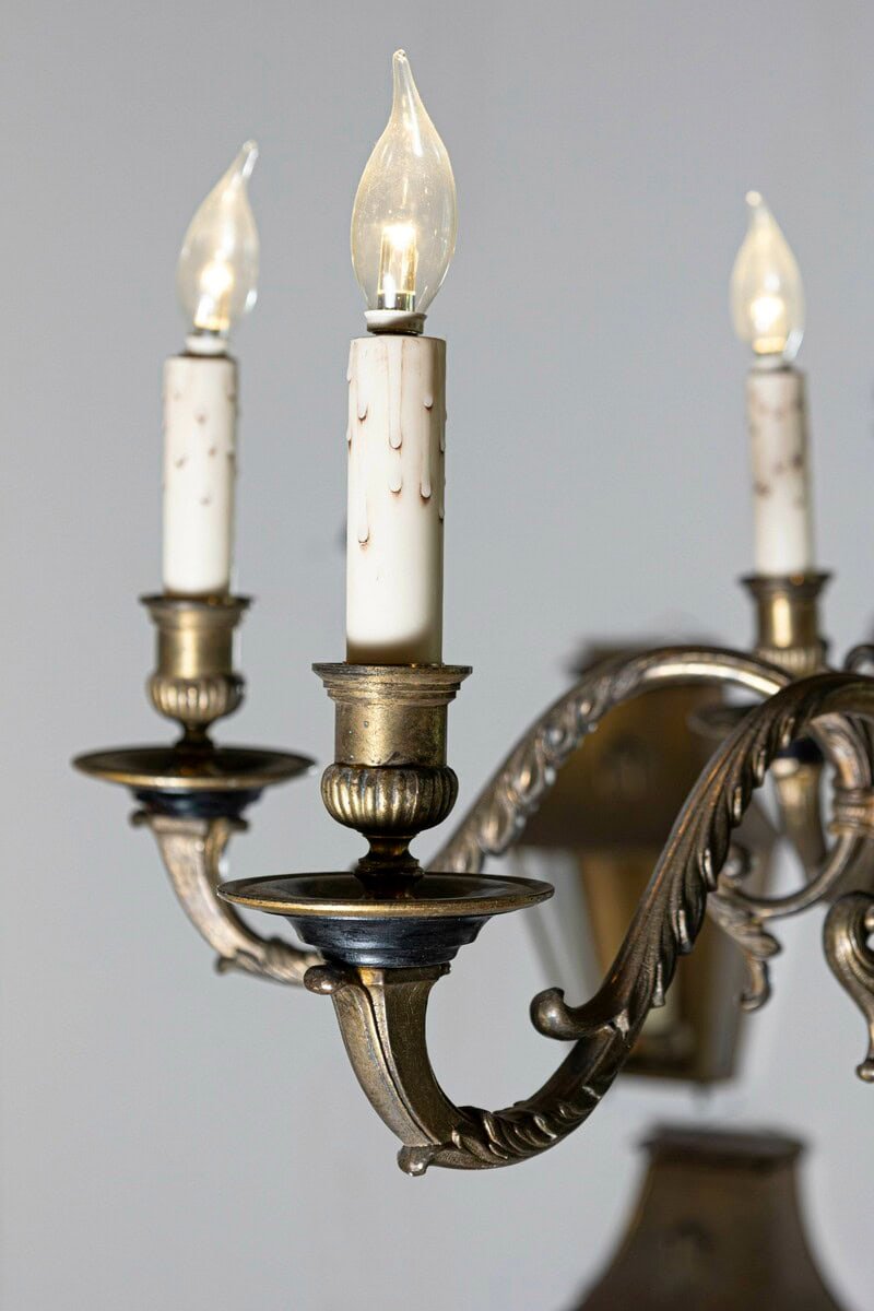 French 1860s Napoleon III Ebonized Wood and Bronze Six-Light Chandelier - JAA