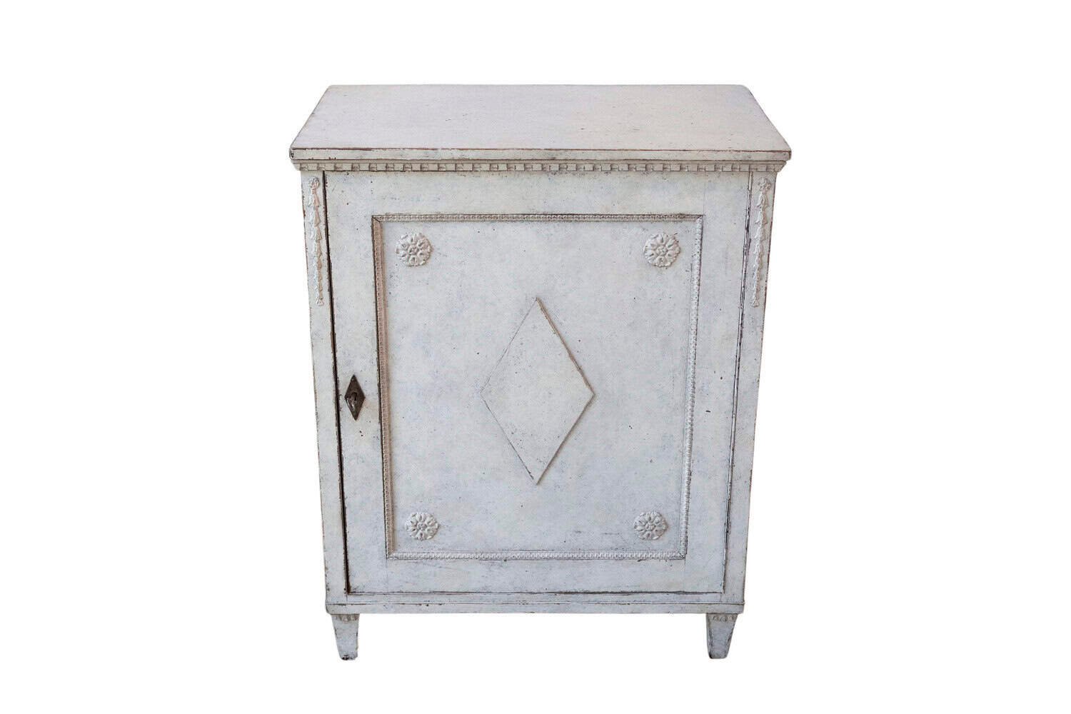 Swedish Gustavian Style 1880s Painted Cabinet with Carved Diamond and Rosettes